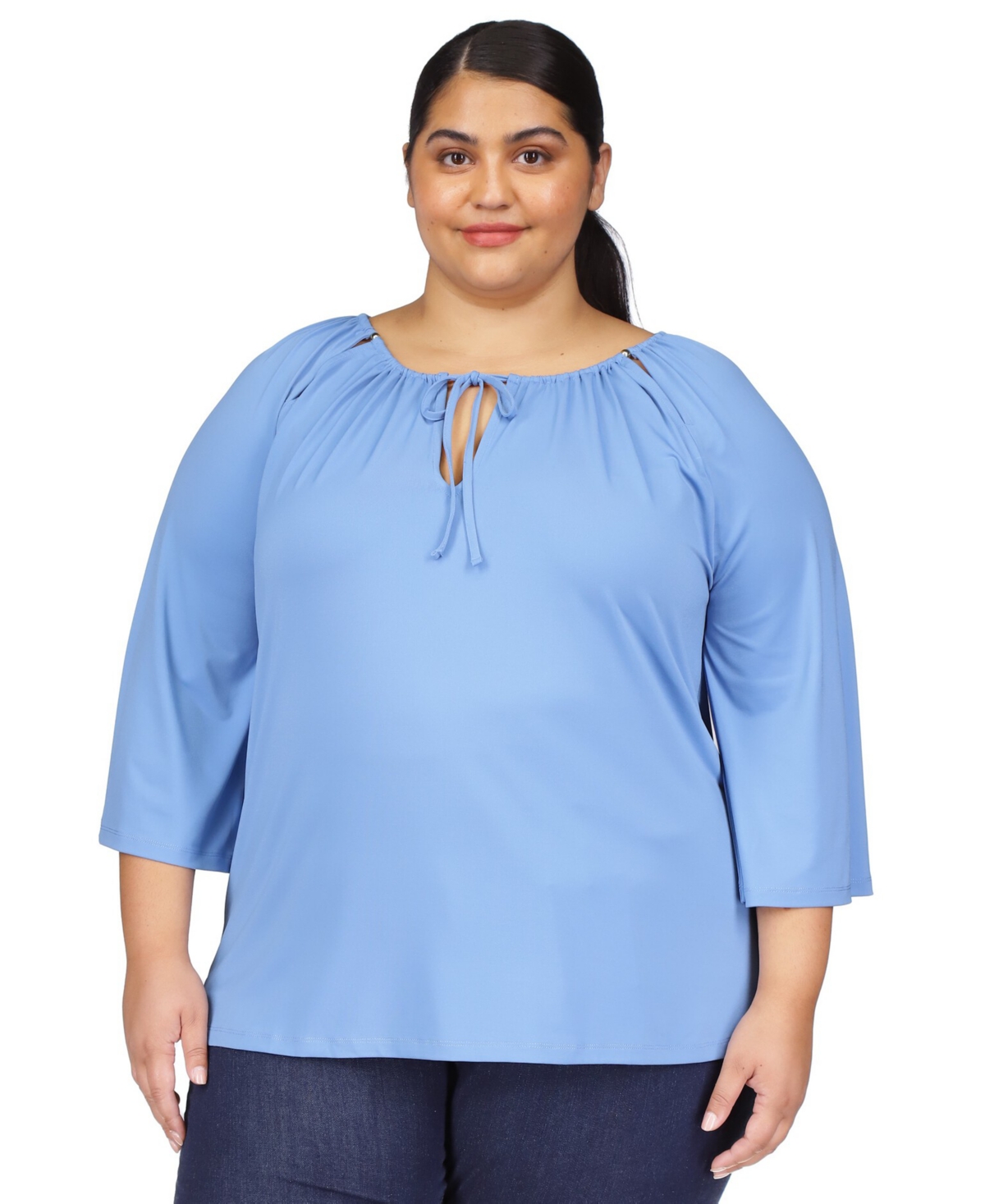 Michael Kors Michael  Plus Size Keyhole Peasant Top In Blueberry