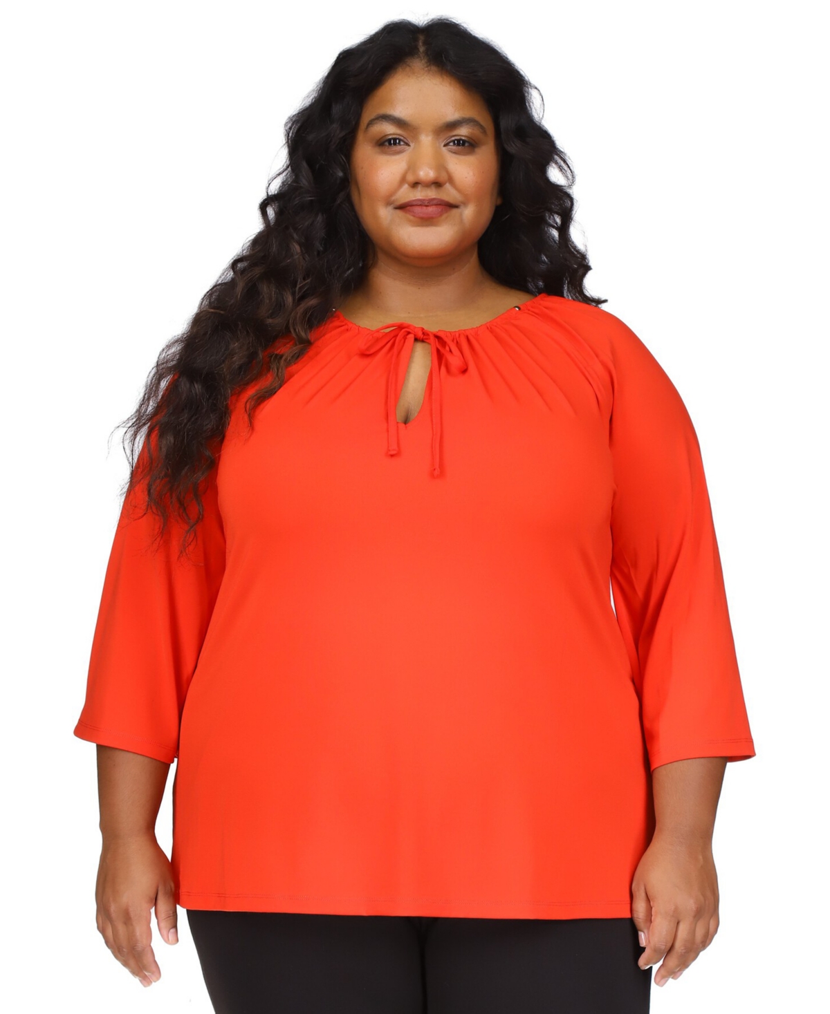 Michael Kors Michael  Plus Size Keyhole Peasant Top In Lacquer Red