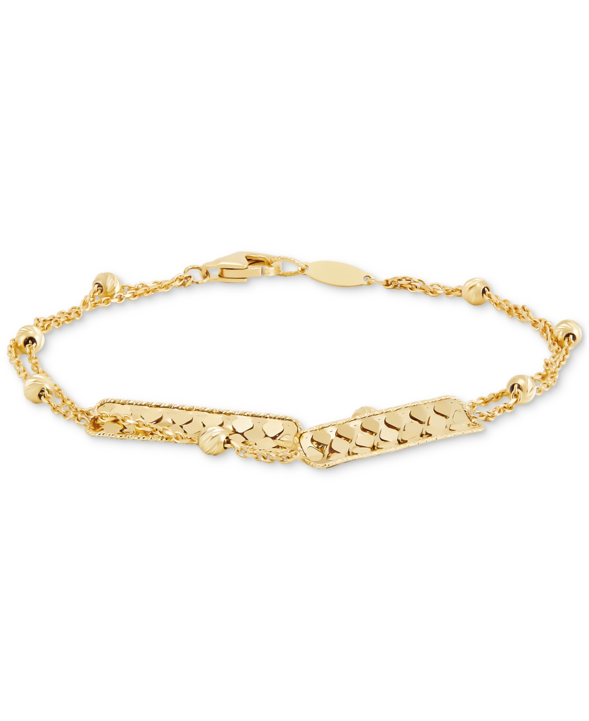 Polished Double Row Bar & Beads Station Link Bracelet in 14k Gold - Yellow Gold