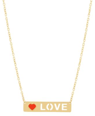 Macy's - Red Enamel Heart & Cut-Out LOVE Bar Pendant Necklace in 14k Gold, 17" + 1" extender