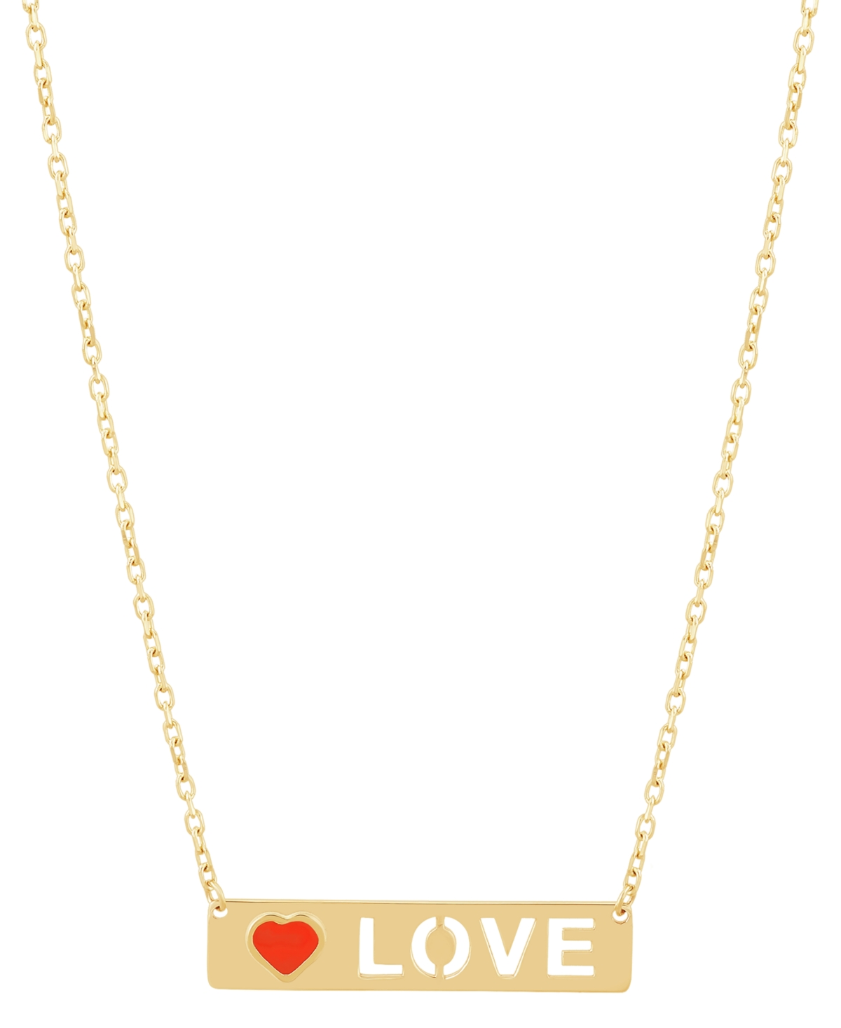 Macy's Red Enamel Heart & Cut-out Love Bar Pendant Necklace In 14k Gold, 17" + 1" Extender In Yellow Gold