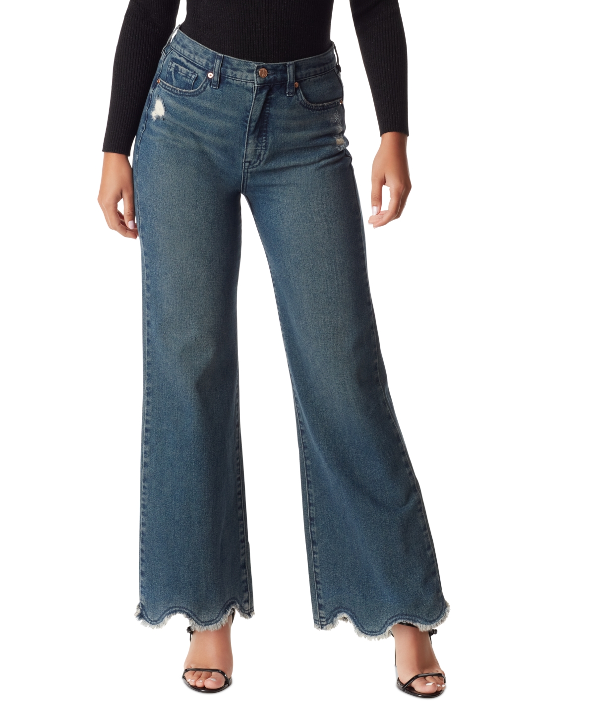 Shop Sam Edelman Women's Codie Scalloped-hem Wide-leg Jeans In Grove W Scallop Hem