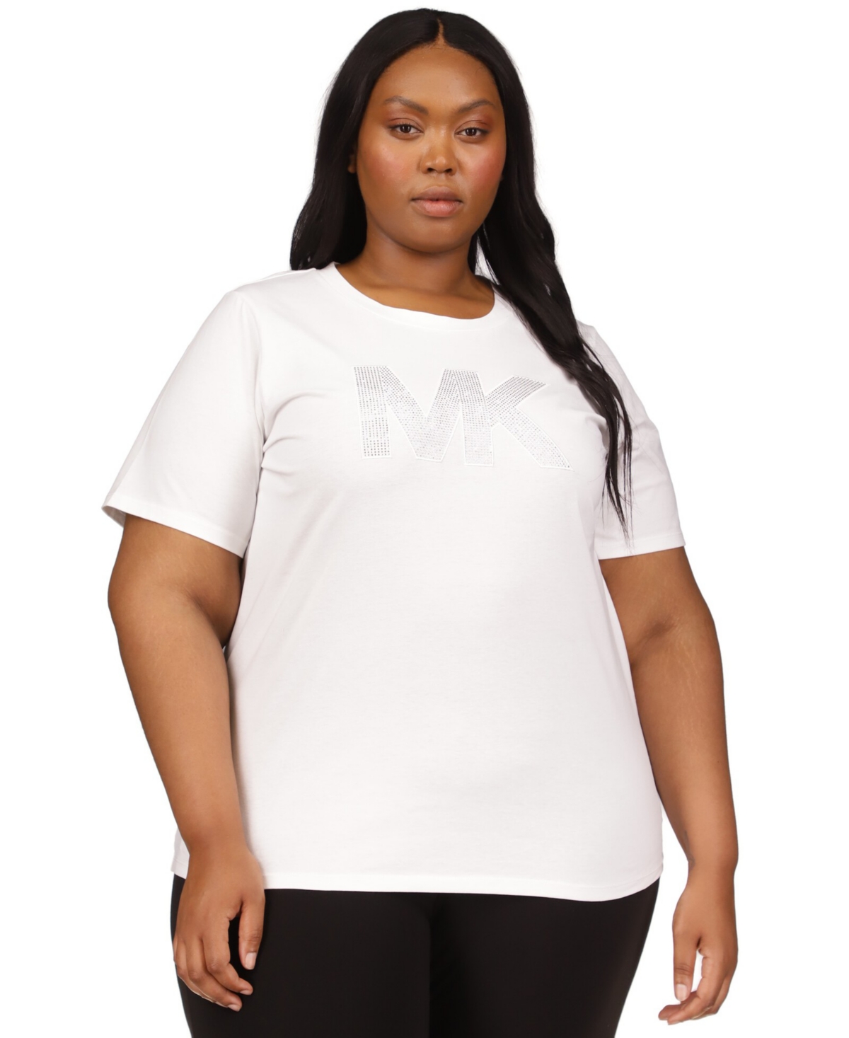 Michael Kors Michael  Plus Size Rhinestone Logo T-shirt In White