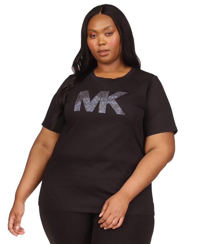 Michael Kors Plus Size Rhinestone Logo T-Shirt - Macy's