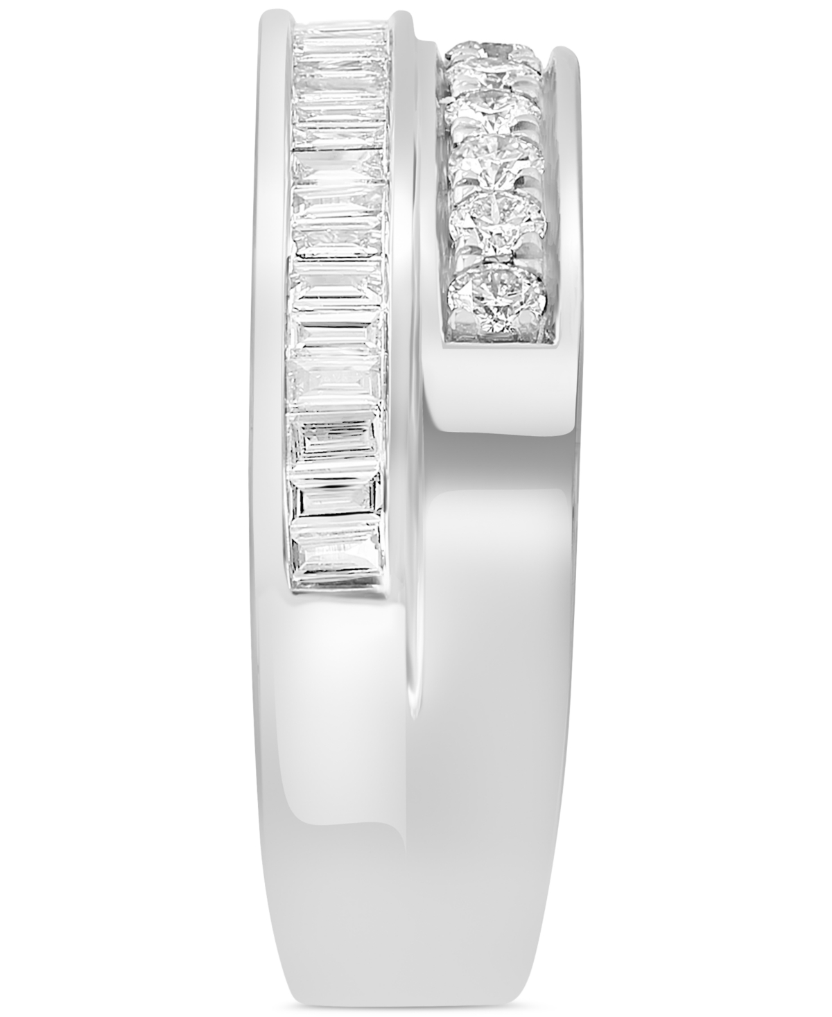 Effy Diamond Baguette & Round Double Row Ring (1/2 ct. t.w.) in 14k White Gold - 14K White Gold