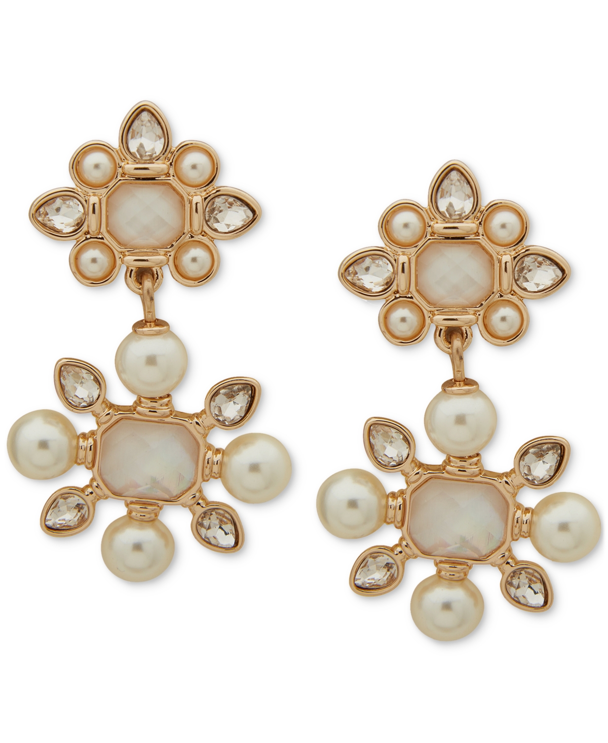 Anne Klein Gold-tone Imitation Pearl & Crystal Drop Earrings