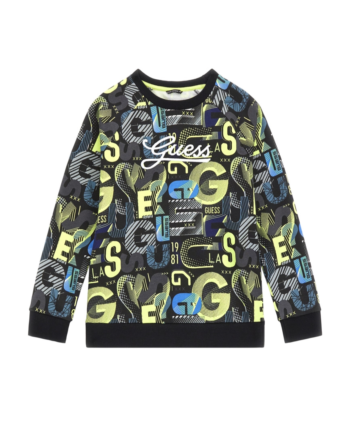 Guess Kids' Big Boys French Terry Embroidered Logo Crewneck Sweatshirt In Multi