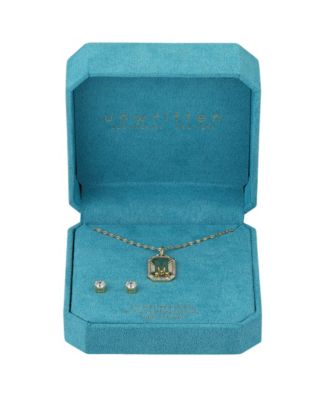 Cubic Zirconia Initial Pendant Necklace and Stud Earring Set