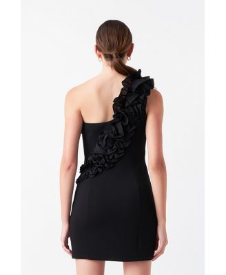 Women's Asymmetrical Ruffle Stretch Mini Dress