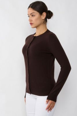 Women's 100% Cashmere Button Front Long Sleeve Crewneck Cardigan Sweater