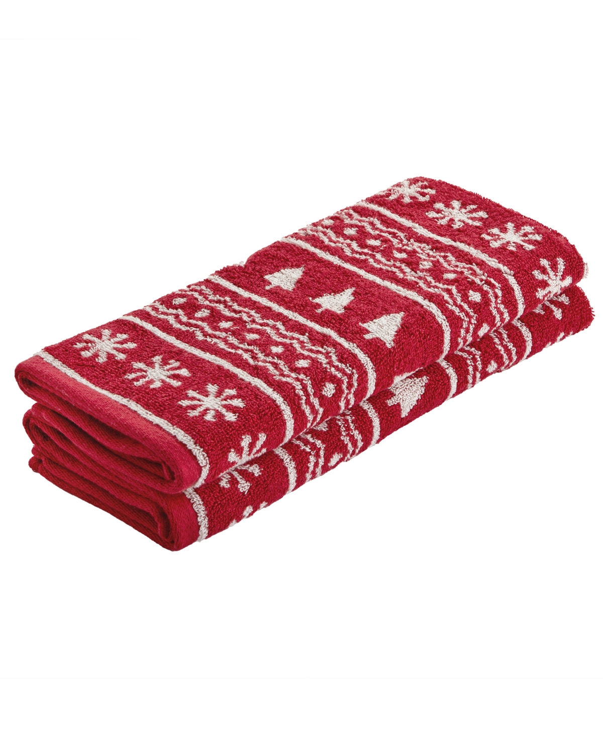Skl Home Fair Isle Jacquard Cotton 2 Piece Hand Towel Set In Red