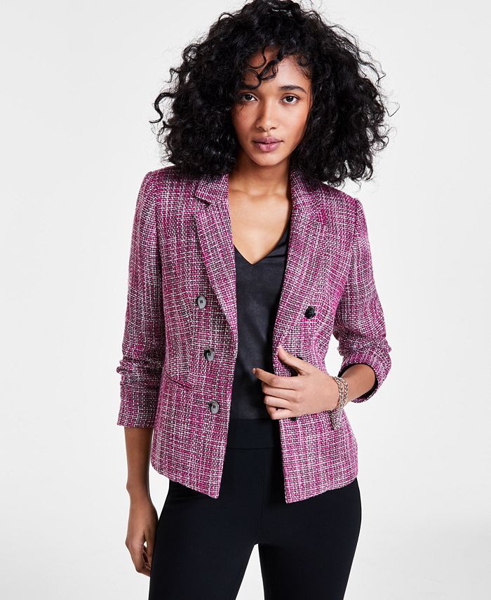 Bar III Women's Tweed Faux-Double-Breasted Blazer, Created for Macy's ...