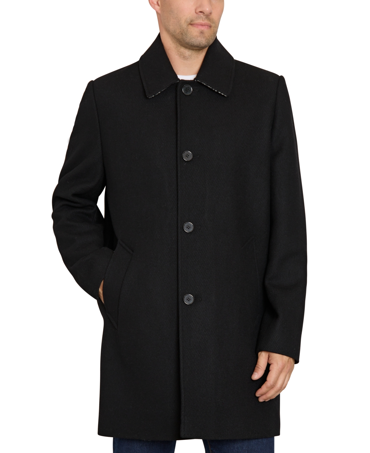 Shop Sam Edelman Men's Classic Single Breasted Coat In Black Twil