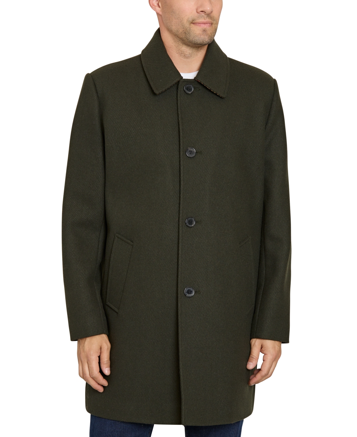 Shop Sam Edelman Men's Classic Single Breasted Coat In Moss Twill