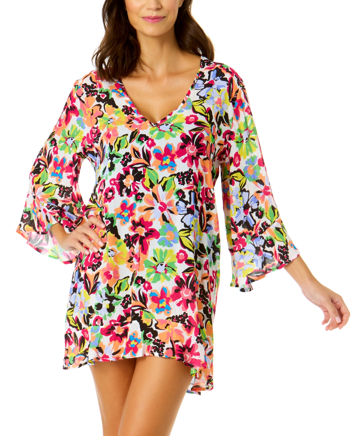 Women's Floral Flounce Cover-Up Tunic - Sun Blossom Multi