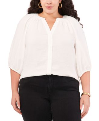Vince Camuto - Plus Size Raglan Balloon-Sleeve Split-Neck Top
