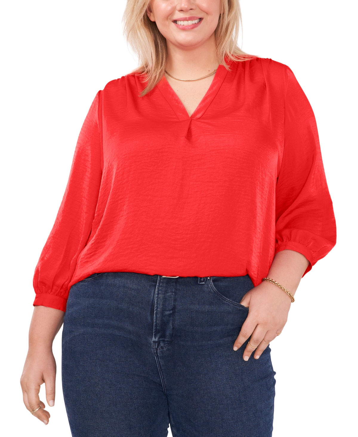 Shop Vince Camuto Plus Size V-neck 3/4-sleeve Blouse In Red Hot