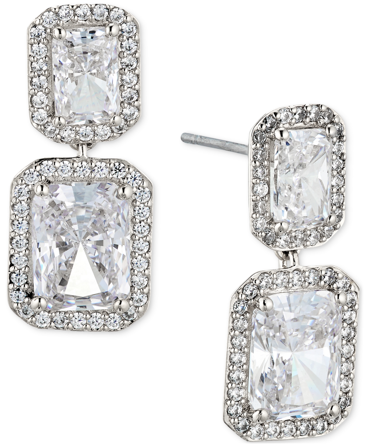Eliot Danori Cubic Zirconia Emerald Halo Drop Earrings In Silver