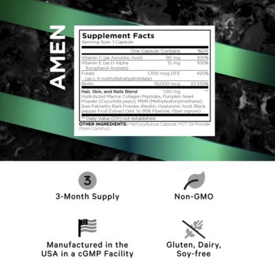 Biotin Collagen Vitamins+ 10,000 mcg Biotin Supplement - Hydrolyzed Collagen, Vitamins C & E, Folate, Hyaluronic Acid, Keratin, MSM, 90 Capsules