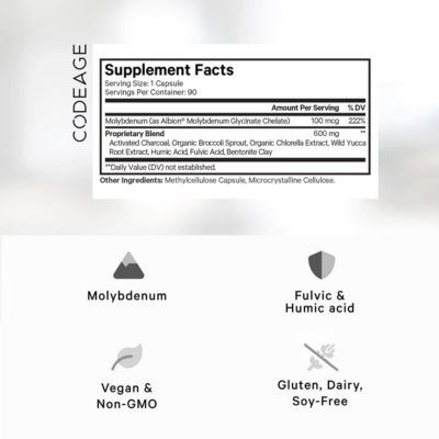 Binder + Systemic Binder Supplement - Activated Charcoal Pills, Bentonite Clay Mineral Powder, Fulvic & Humic Acids, Molybdenum, 90 Capsules