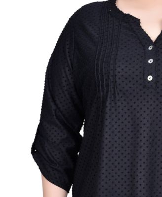 Plus Size 3/4 Sleeve Roll Tab Y Neck Top