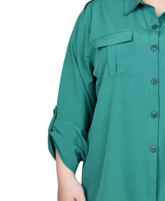 Plus Size 3/4 Sleeve Roll Tab Blouse