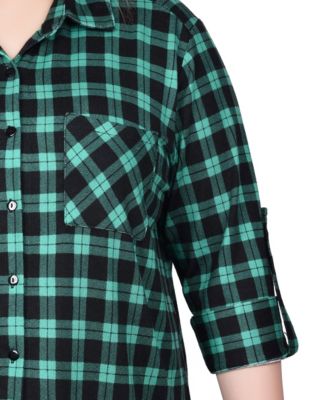 Plus Size Long Sleeve Button Front Tunic Top