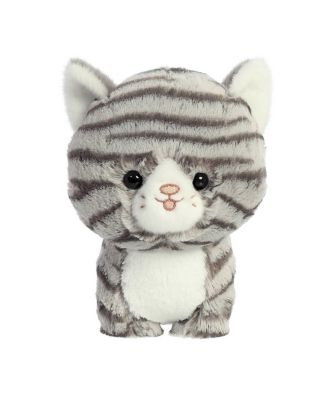 Small Tabby Teddy Pets Playful Plush Toy Grey 7"