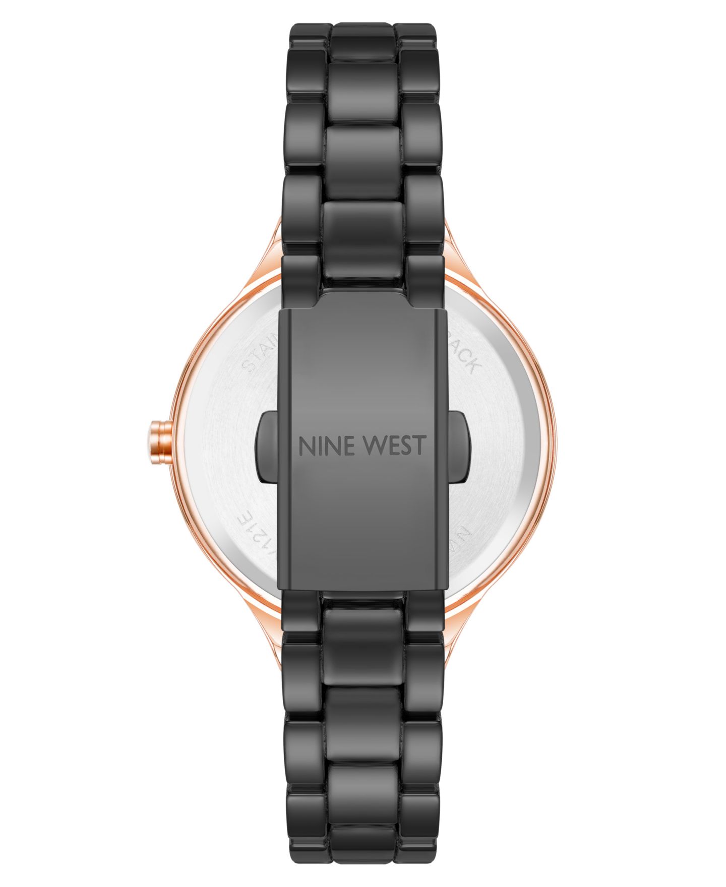 Женские часы Nine West Quartz Black Alloy Link Bracelet Watch, 34mm — фото 2