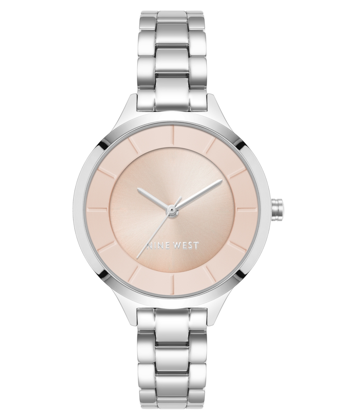 Nine West Women's Quartz Silver-tone Alloy Link Bracelet Watch, 34mm In Pink,silver-tone