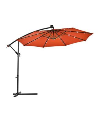 10 ft Patio Hanging Solar LED Umbrella Sun Shade with Cross Base