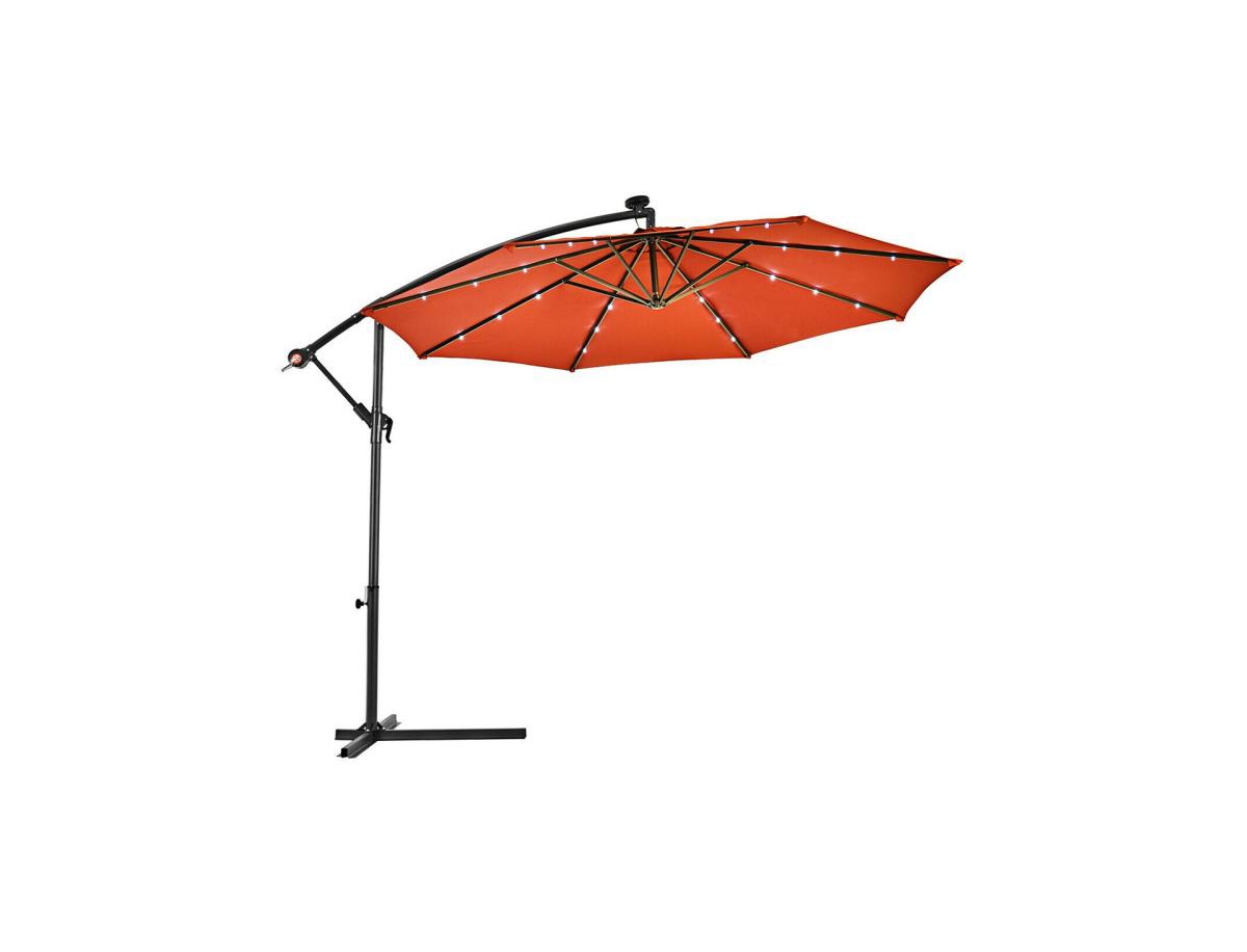 Patio Hanging Solar Led Umbrella Sun Shade with Cross Base