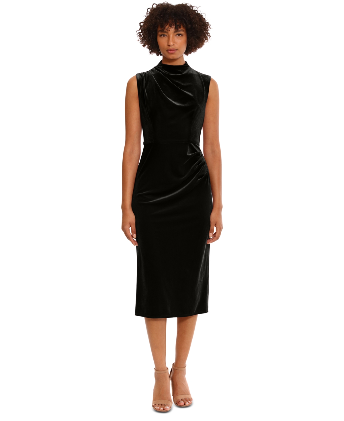 Donna Morgan Women's Velvet Ruched Midi Dress In Black