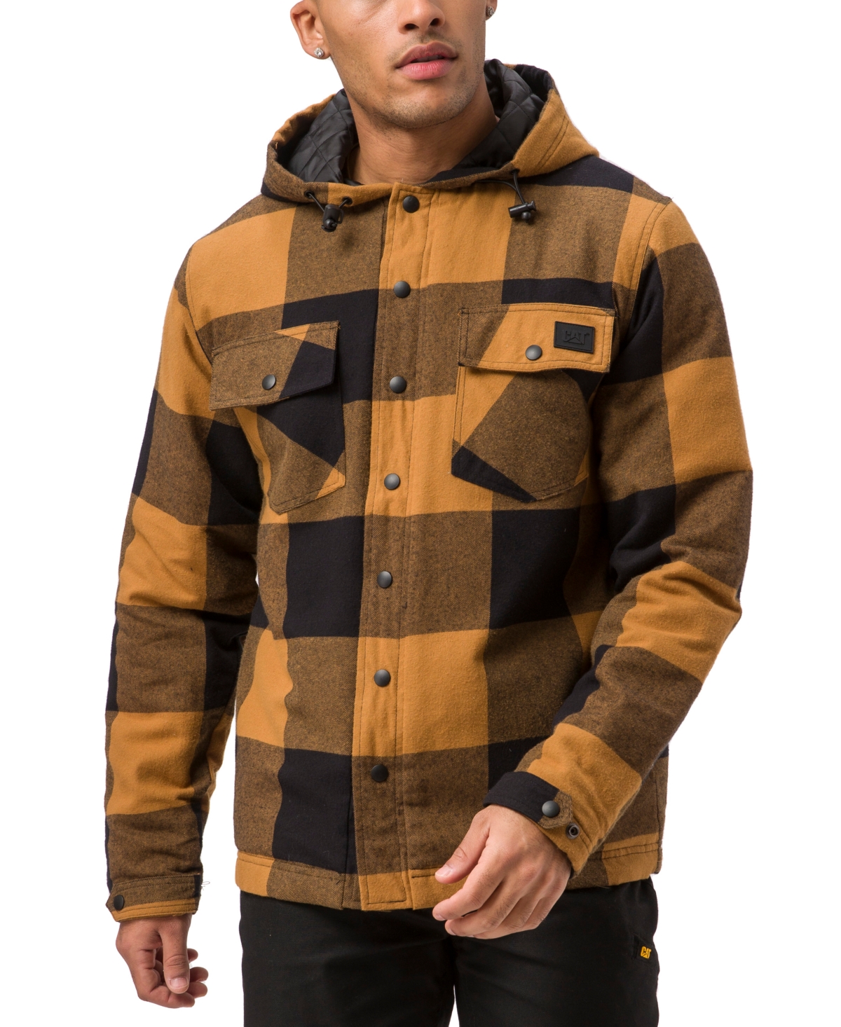 Men's Plaid Hooded Insulated Flannel Jacket - Bronze-pitch Black