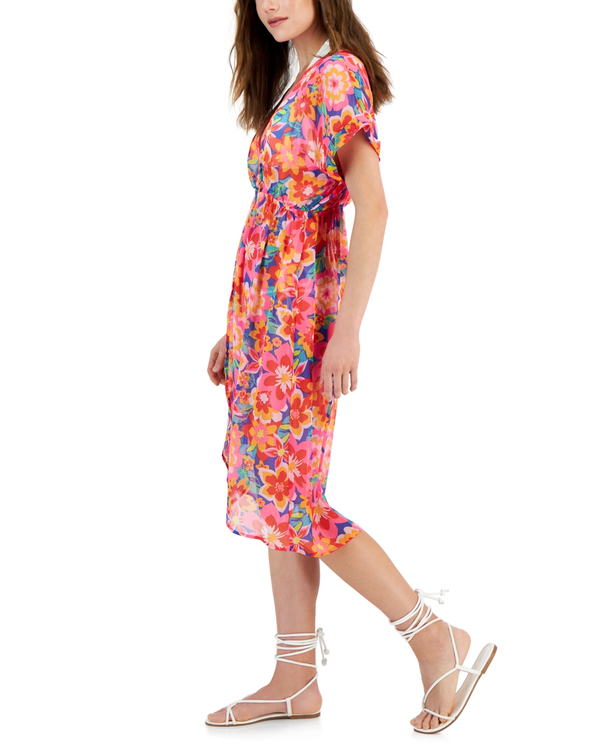 Shop Miken Women's Printed Tulip-hem Beach Cover-up, Created For Macy's In Dazzling Blue,sugar Plum