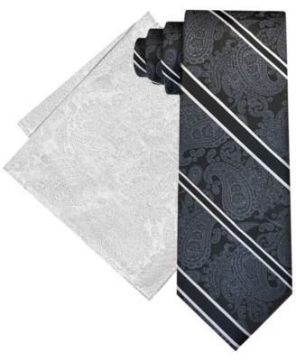 Steve Harvey - Men's Stripe Paisley Tie & Pocket Square Set