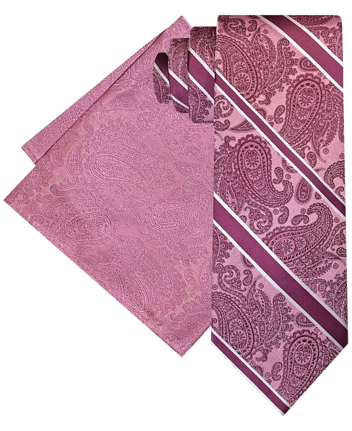Steve Harvey Men's Stripe Paisley Tie & Pocket Square Set In Rose