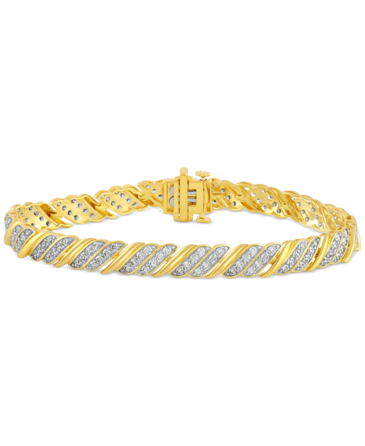 Macy's Diamond Diagonal Row Link Bracelet (3 Ct. T.w.) In 10k Gold In Yellow Gold