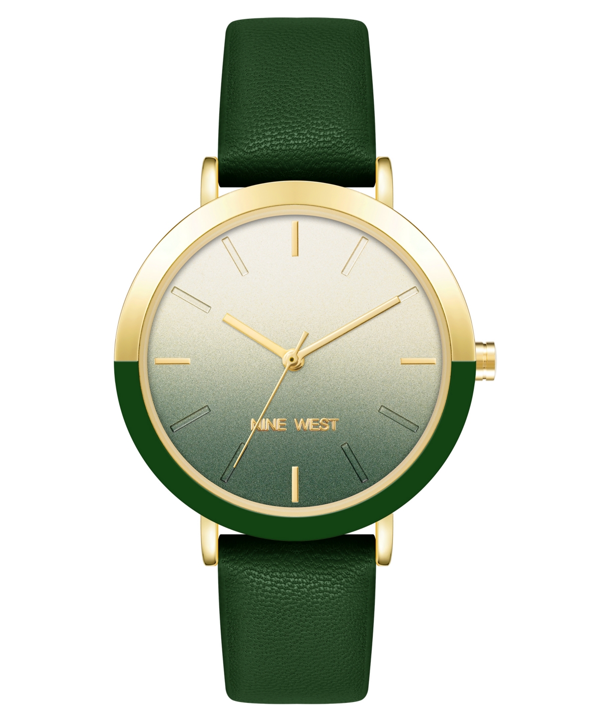 Nine West Women's Quartz Green Faux Leather Band Watch, 36mm In Green,gold-tone