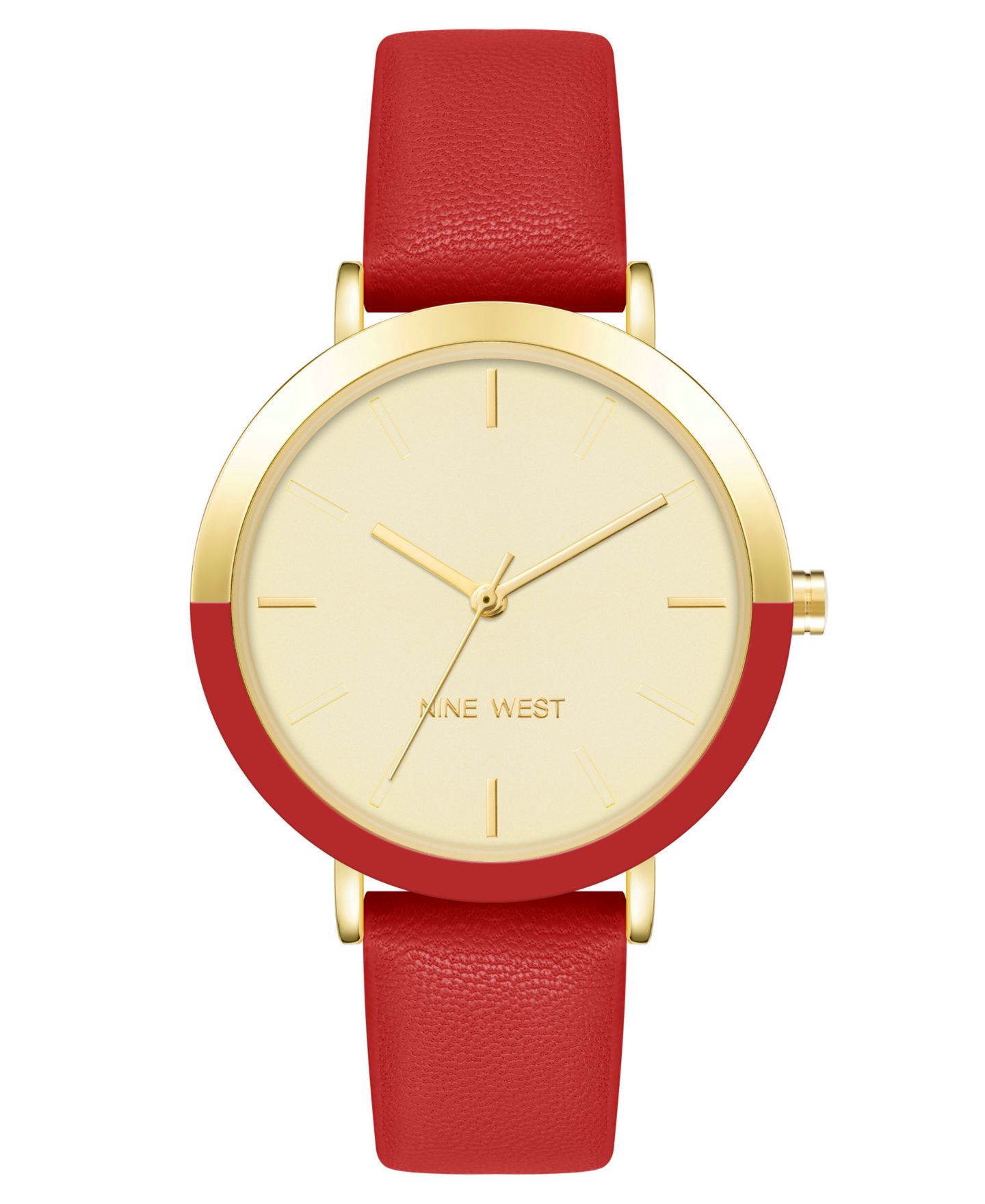 Женские часы Nine West Quartz Red Faux Leather Band Watch, 36mm — фото 1