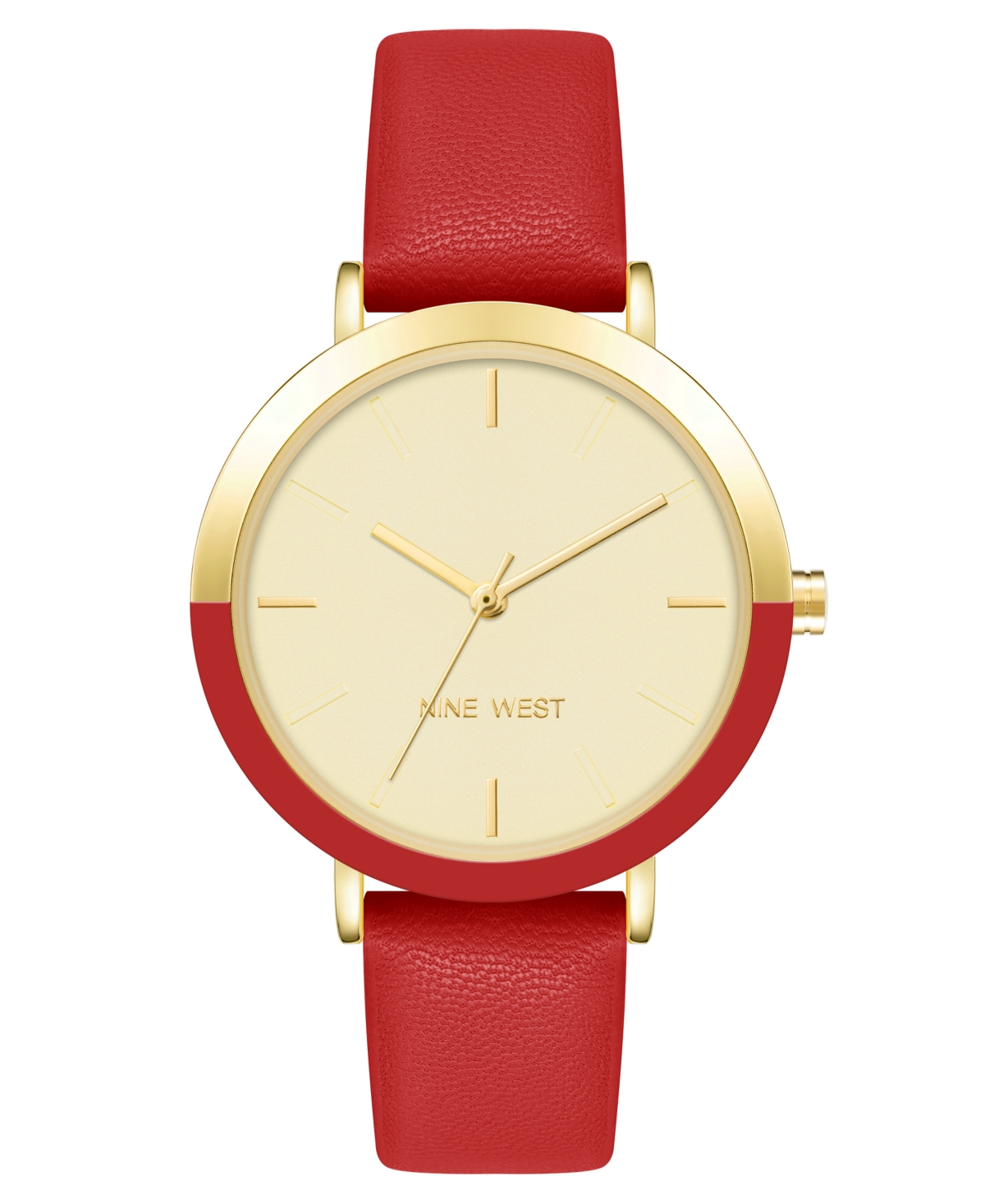 Women's Quartz Red Faux Leather Band Watch, 36mm - Red, Gold-Tone