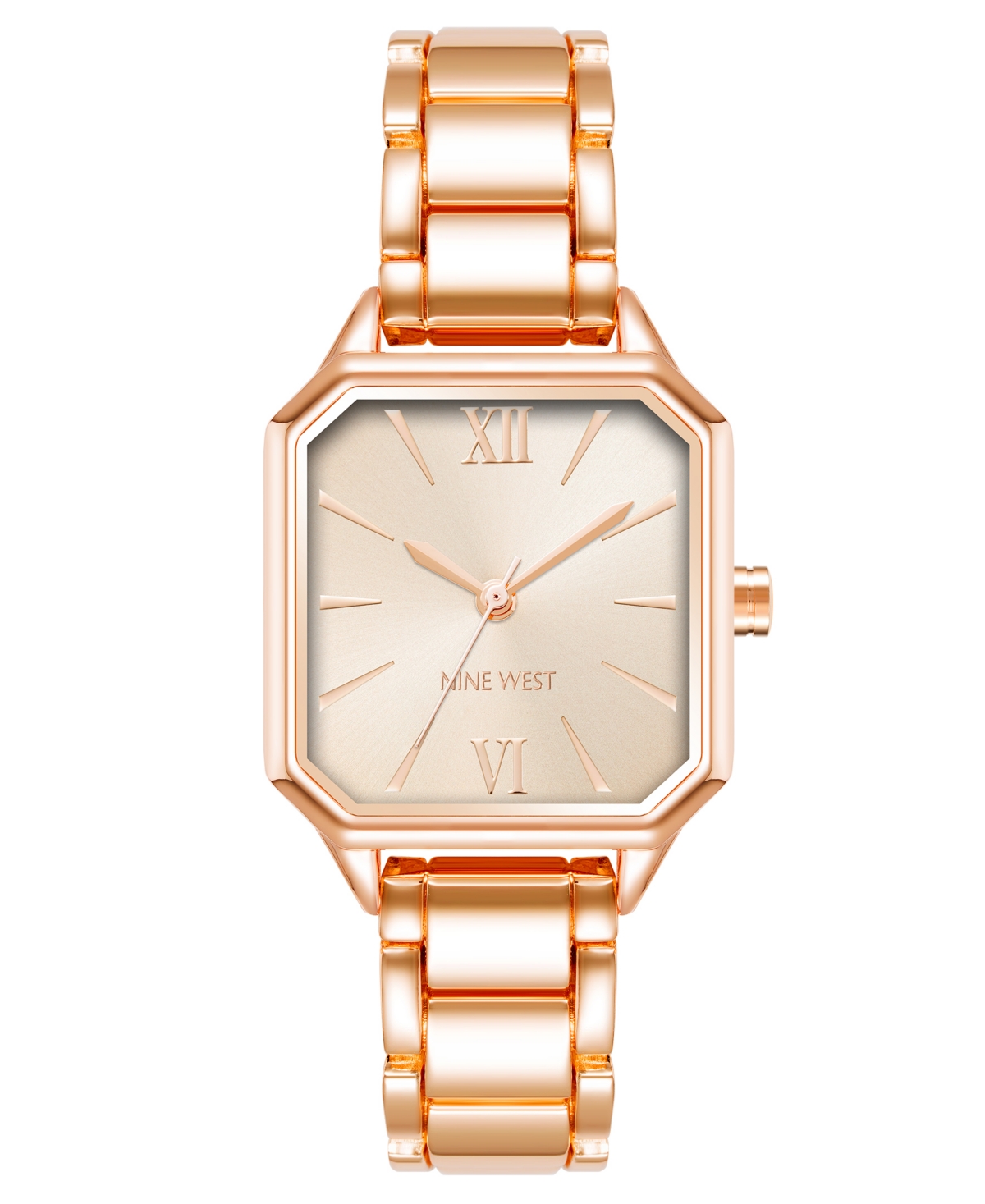 Nine West Women's Quartz Square Rose Gold-tone Alloy Link Bracelet Watch, 27mm
