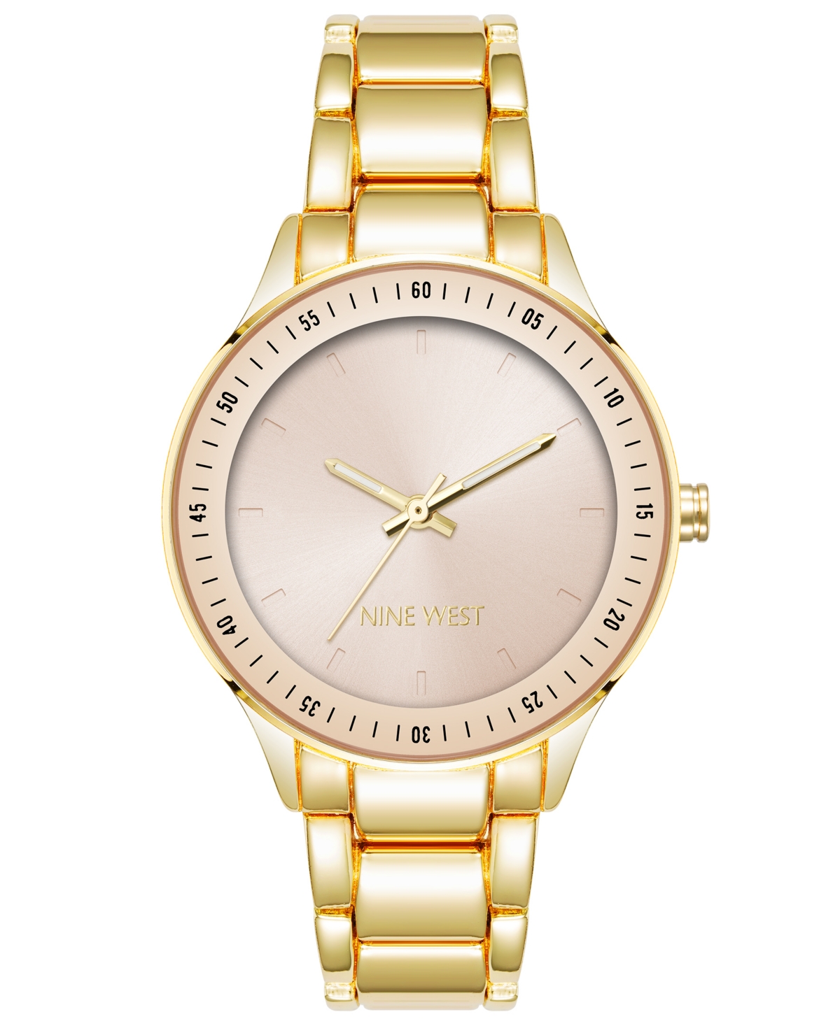 Nine West Women's Quartz Gold-tone Alloy Link Bracelet With Light Pink Watch, 35mm In Light Pink,gold-tone