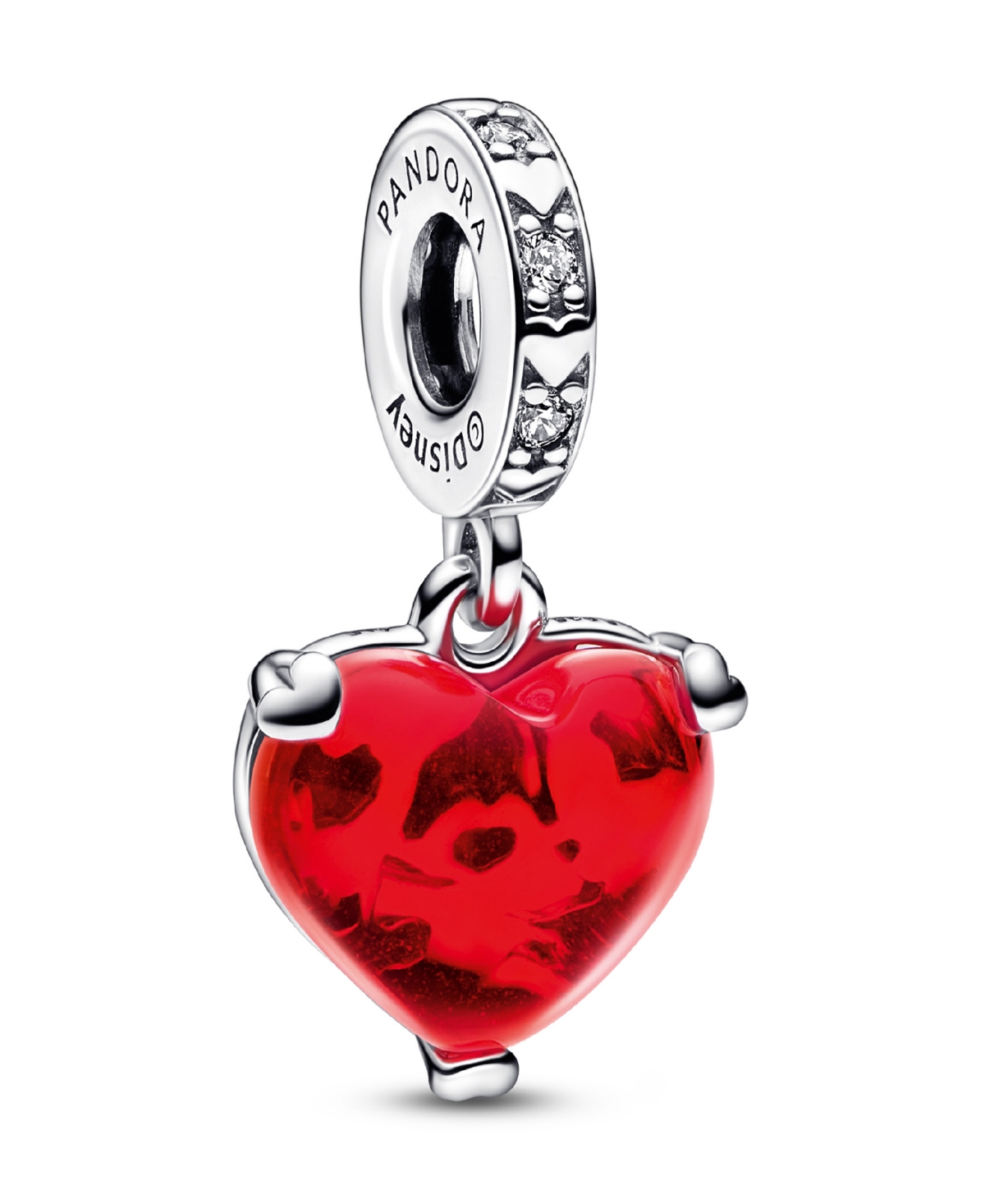 Cubic Zirconia Disney Mickey Minnie Mouse Kiss Red Murano Glass Dangle Charm - Red