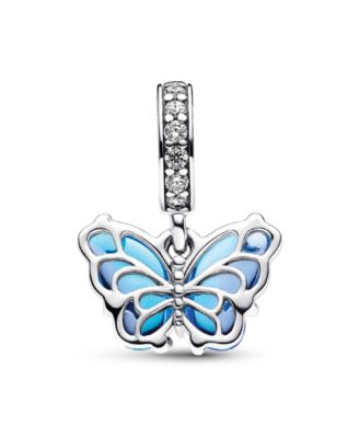 Cubic Zirconia Blue Murano Glass Butterfly Dangle Charm