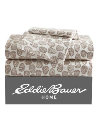 Eddie Bauer Little Creek Pine Cone Cotton Flannel Sheet Sets In Light Ivory Camel Brown