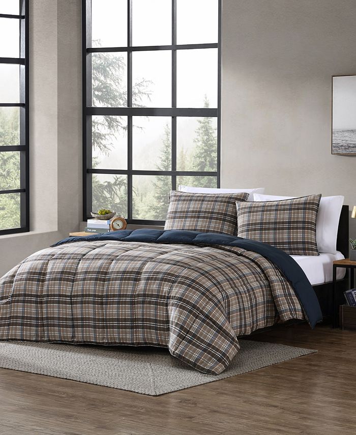 Eddie Bauer Rugged Plaid Micro Suede Reversible 2 Piece Duvet Cover Set