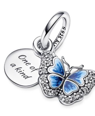 Cubic Zirconia Blue Butterfly Quote Double Dangle Charm