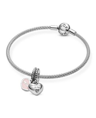 Cubic Zirconia Mother Daughter Hearts Dangle Charm