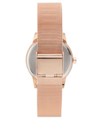 Nine West Women's Quartz Rose Gold-Tone Stainless Steel Mesh Band and Flower Pattern Watch, 35mm